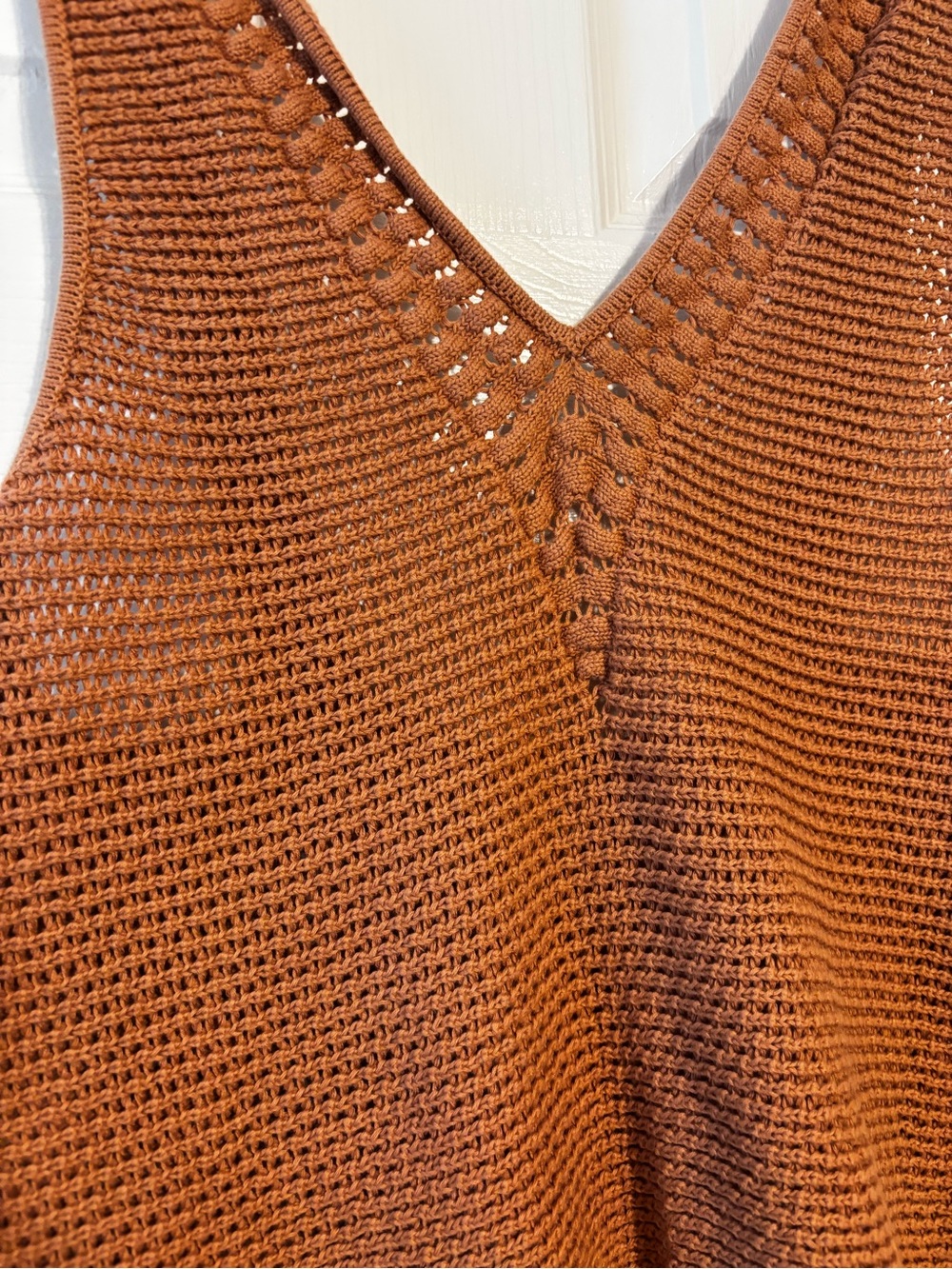 Brown Crochet V-Neck Sleeveless Knit Top - Picture 2 of 6